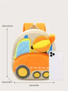 1 件卡通水泥搅拌车毛绒背包，适合 2-4 岁男孩日常使用 - 米色 - 查看 2