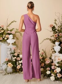 SHEIN Belle One Shoulder Wide Leg Jumpsuit - Purple - View 2