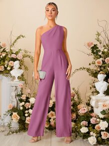 SHEIN Belle One Shoulder Wide Leg Jumpsuit - Purple - View 4
