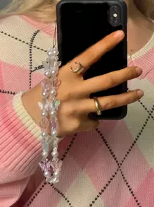 蝴蝶串珠手機掛繩 - 彩色 - 查看 2