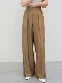 DAZY Solid Wide Leg Trousers - Khaki - View 1