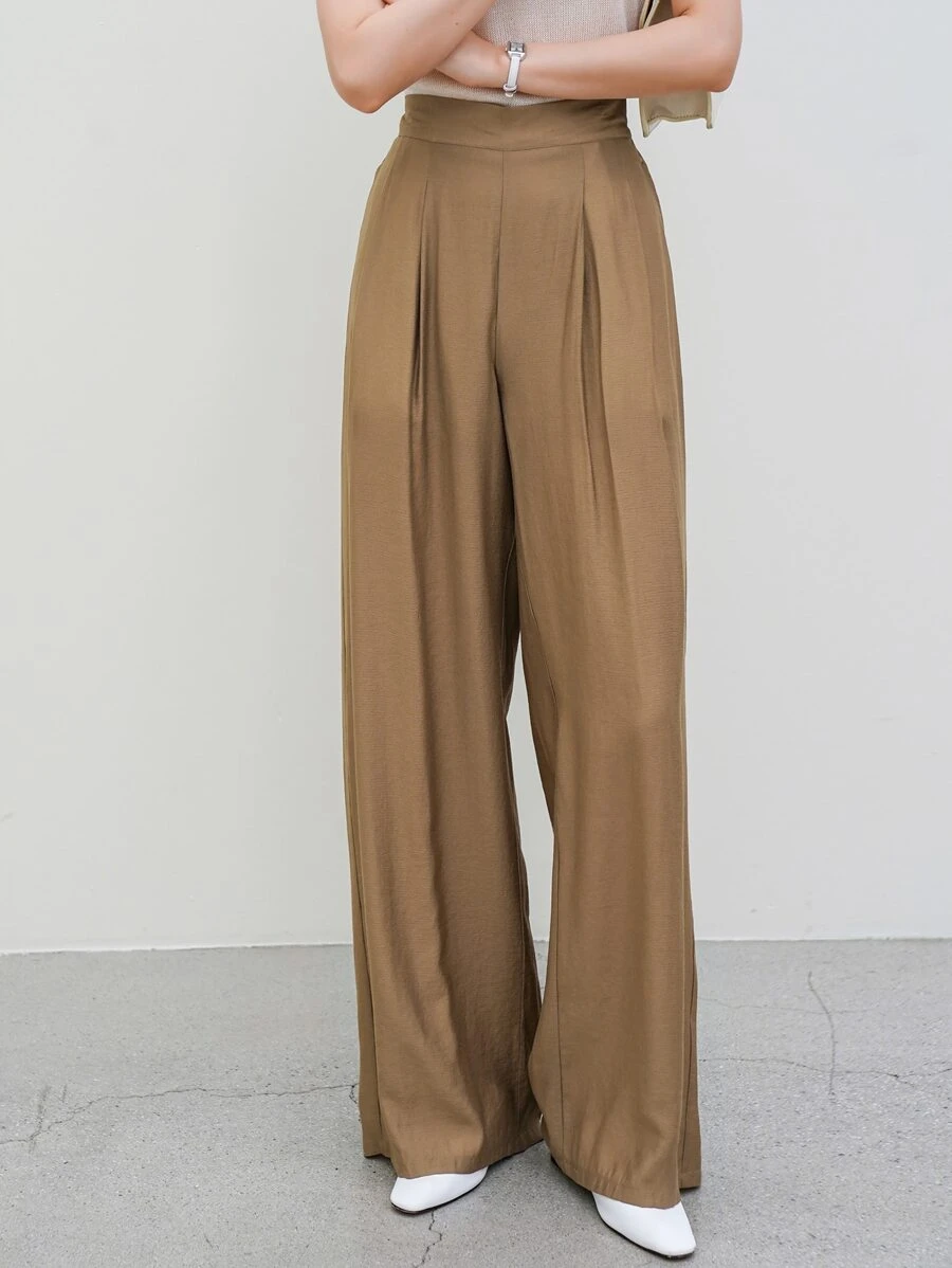 DAZY Solid Wide Leg Trousers - Khaki - View 1