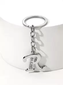 Llavero con diseño de diamante de imitación con diseño de letra - Plateado - Ver 1