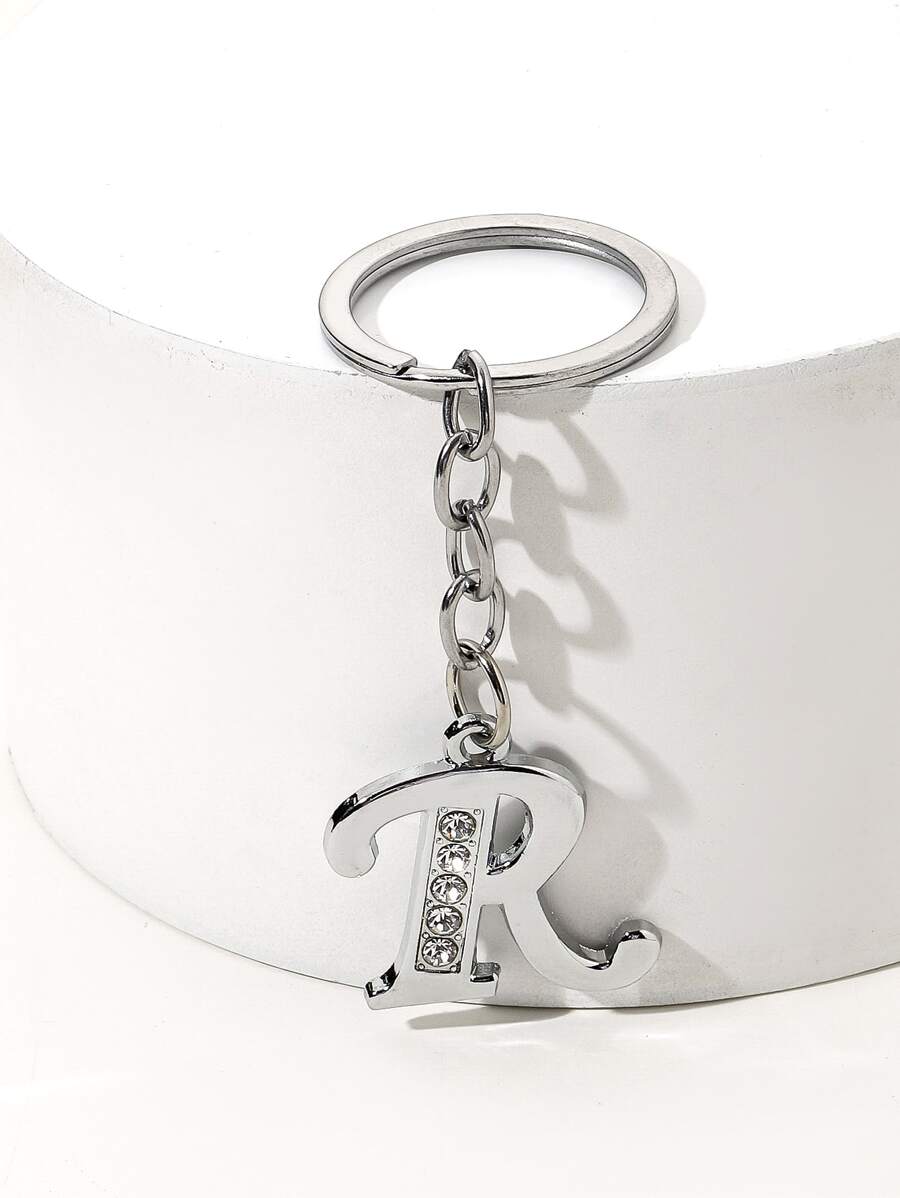 Llavero con diseño de diamante de imitación con diseño de letra - Plateado - Ver 1