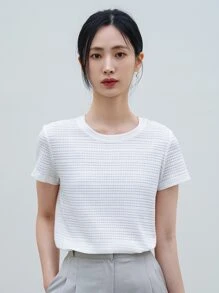 DAZY Textured Knit Tee - White - View 5
