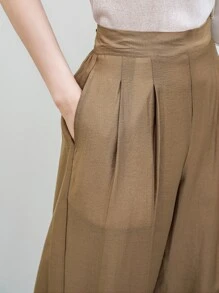 DAZY Solid Wide Leg Trousers - Khaki - View 7