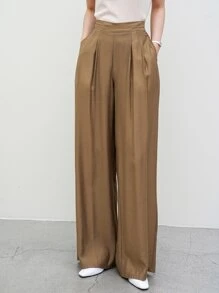 DAZY Solid Wide Leg Trousers - Khaki - View 8