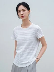 DAZY Textured Knit Tee - White - View 7