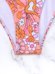 SHEIN Swim Summer Beach Floral Print Knot Back Underwire Bikini Set - Pink - View 7
