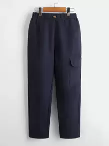 SHEIN 男孩100%棉翻蓋口袋工裝褲