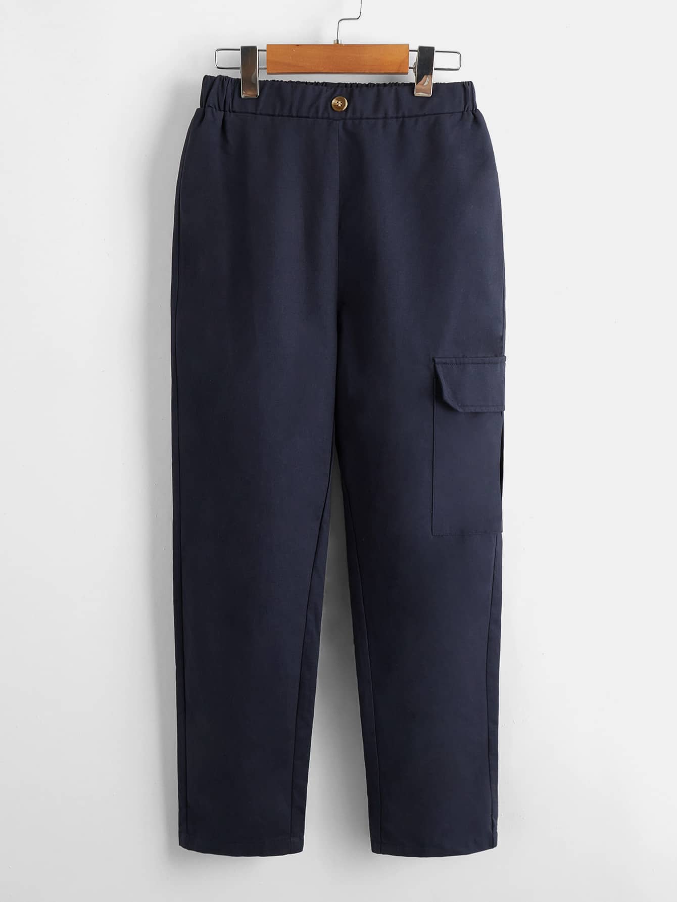 SHEIN 男孩100%棉翻蓋口袋工裝褲