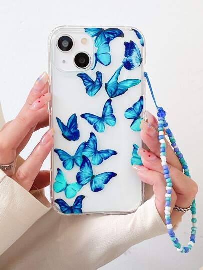 كفر هاتف شفاف بلوحة فراشة مع الحبل مطرز