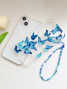 Funda de celular transparente con estampado de mariposa con tira cuenta - Multicolor - Ver 2