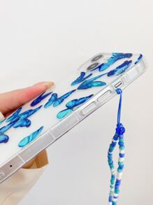 Funda de celular transparente con estampado de mariposa con tira cuenta - Multicolor - Ver 4