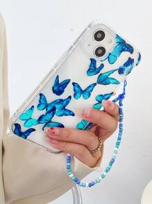 Funda de celular transparente con estampado de mariposa con tira cuenta - Multicolor - Ver 5