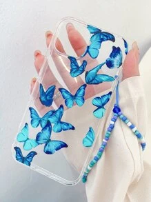 Funda de celular transparente con estampado de mariposa con tira cuenta - Multicolor - Ver 7