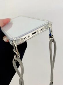 Apple 2-In-1 Four Corner Anti-Fall Hook Transparent PC Hard Shell Case + Gray Shoelace Crossbody Strap Compatible With Iphone 16/16 Pro/16 Plus/16 Pro Max Waterproof Shockproof Scratch Resistant