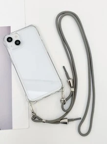 Apple 2-In-1 Four Corner Anti-Fall Hook Transparent PC Hard Shell Case + Gray Shoelace Crossbody Strap Compatible With Iphone 16/16 Pro/16 Plus/16 Pro Max Waterproof Shockproof Scratch Resistant