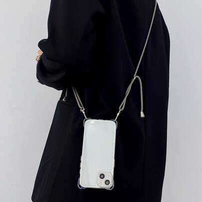 苹果二合一四角防摔挂钩透明 PC 硬壳保护壳 + 灰色鞋带斜挎带 适用于 16/16 Pro/16 Plus/16 Pro Max 防水防震防刮