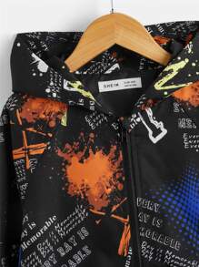 SHEIN 男孩潑墨和標語圖案插肩袖連帽夾克不帶T恤 - 彩色 - 查看 9