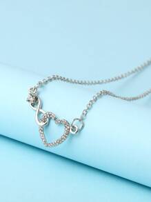 Rhinestone Heart Charm Necklace - Silver - View 1