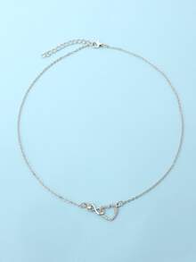 Rhinestone Heart Charm Necklace - Silver - View 2