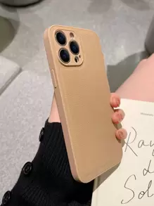 Leather Solid Color Beige Apple Solid Phone Case Compatible With IPhone15/15Plus/15Pro/15Promax Waterproof Shockproof Anti-Fall Scratch Resistant Pastel Spring Gift - Coffee Brown - View 2