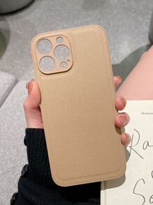 Leather Solid Color Beige Apple Solid Phone Case Compatible With IPhone15/15Plus/15Pro/15Promax Waterproof Shockproof Anti-Fall Scratch Resistant Pastel Spring Gift - Coffee Brown - View 3