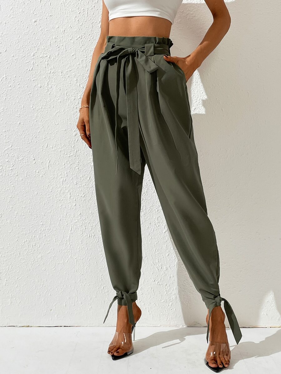 SHEIN LUNE Quần Cargo Túi Rút Màu Trơn Rộng Rãi Cho Nữ - xanh quân đội - Xem 1