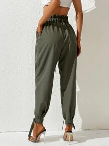 SHEIN LUNE Quần Cargo Túi Rút Màu Trơn Rộng Rãi Cho Nữ - xanh quân đội - Xem 2