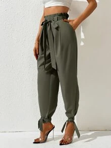 SHEIN LUNE Quần Cargo Túi Rút Màu Trơn Rộng Rãi Cho Nữ - xanh quân đội - Xem 6