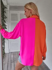 SHEIN LUNE 雙色落肩袖襯衫