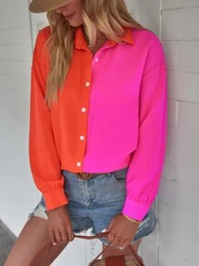 SHEIN LUNE 雙色落肩袖襯衫