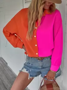 SHEIN LUNE 雙色落肩袖襯衫