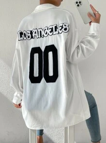 SHEIN Unity Letter Patched Drop Shoulder Shirt - White - View 2