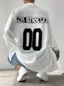 SHEIN Unity Letter Patched Drop Shoulder Shirt - White - View 1