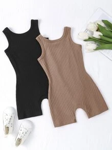 年輕女孩2件套肋狀連體背帶短衣