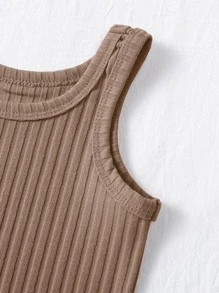 年輕女孩2件套肋狀連體背帶短衣