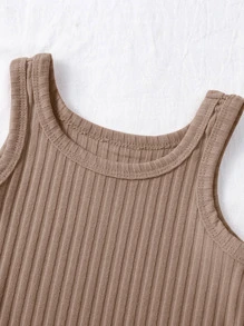 年輕女孩2件套肋狀連體背帶短衣