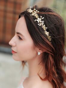 花和水鑽裝飾新娘髮帶