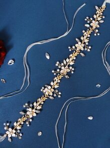 花和水鑽裝飾新娘髮帶