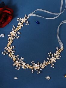 花和水鑽裝飾新娘髮帶