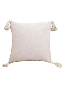 1入組流蘇裝飾素色靠墊套不附帶墊芯 - 米色 - 查看 3