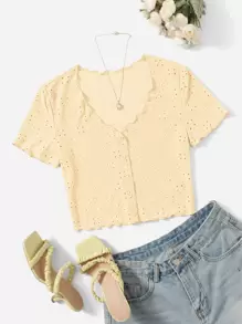 Soleia Plus Lettuce Trim Schiffy Tee - Yellow - View 1