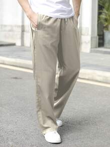 Manfinity Men's Loose Pants With Slant Pockets And Drawstring Waist - Khaki - View 5