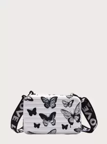 Girls Butterfly Graphic Letter Strap Box Bag, Butterfly Bag Valentines - Black and White - View 1