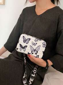 Girls Butterfly Graphic Letter Strap Box Bag, Butterfly Bag Valentines - Black and White - View 2