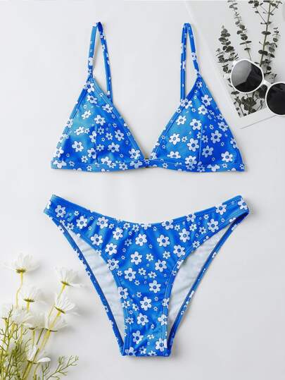 Ditsy Floral Bikini Set Triangle Bra Bikini Bottom Piece