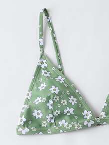 Bikini triangular con estampado floral para vacaciones de verano en la playa - Verde - Ver 3