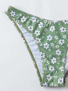 Bikini triangular con estampado floral para vacaciones de verano en la playa - Verde - Ver 4